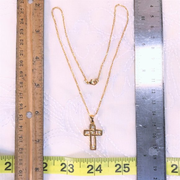 4 Pc Necklace Set Christian Cross God Jesus Church Silver & Gold Tone Rhinestone - Picture 7 of 11